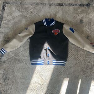 NBA Kids Varsity Jacket - Black and Cream with Blue Accents